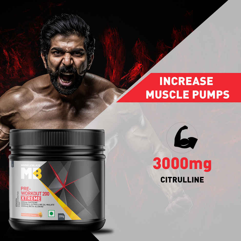 MuscleBlaze Pre Workout 200 Xtreme (Fruit Punch, 30 Servings)