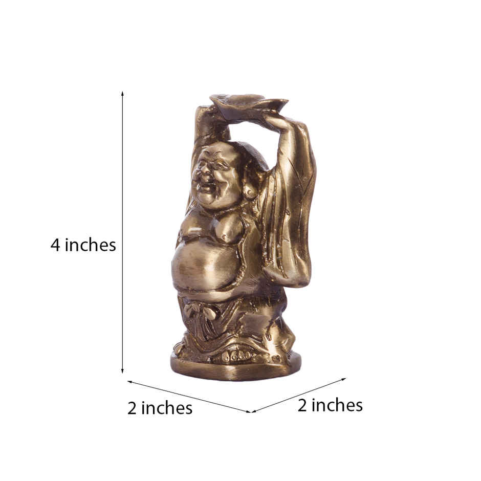 eCraftIndia Exquisite Brass Laughing Buddha Statue Holding Gold Ingot