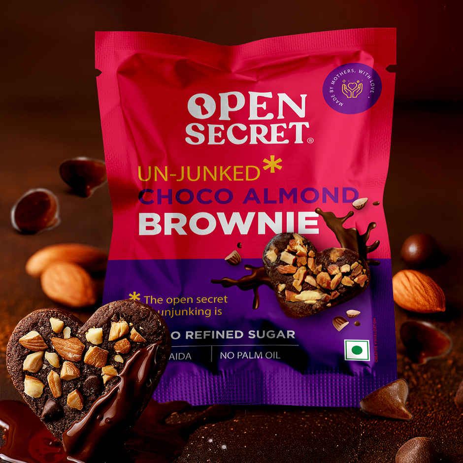 Open Secret Heart Shaped Chocolate Almond Brownie, No Maida, Zero Palm Oil