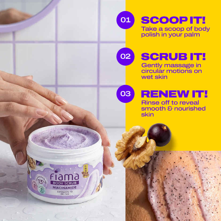 Fiama De Tan Body Scrub with 1% Niacinamide | Exfoliating Scrub for Instant Brightness