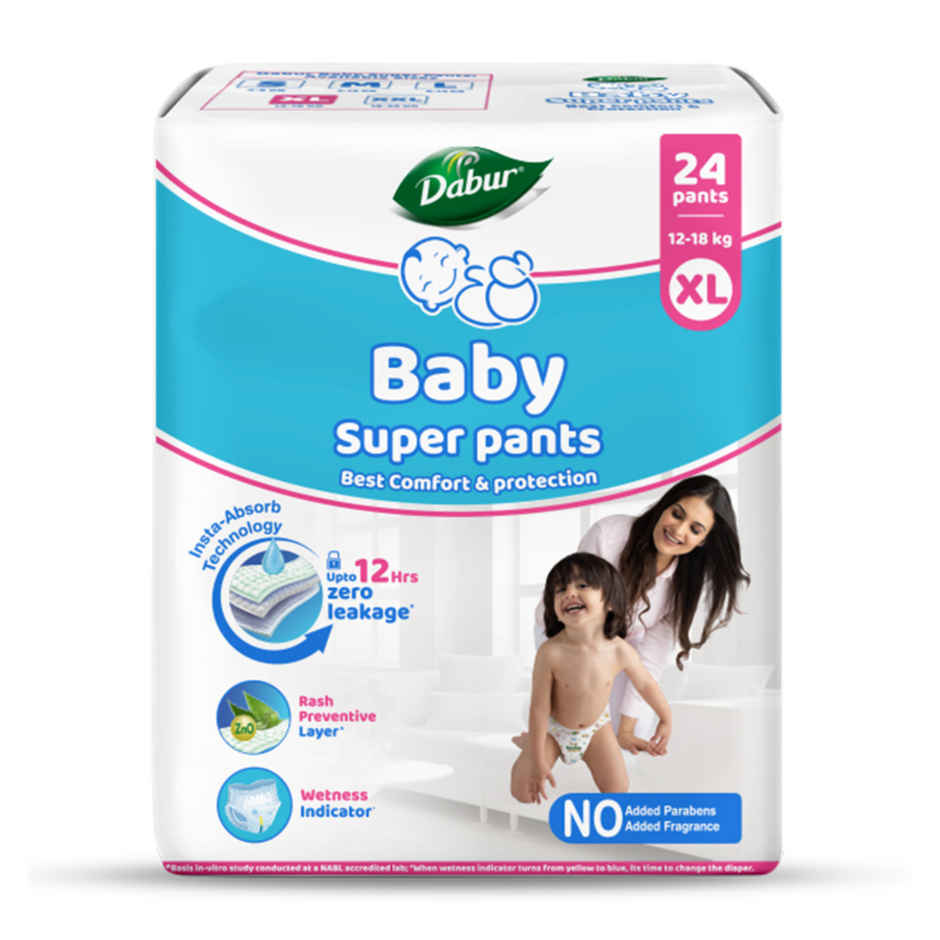 Dabur Baby Super Pants - XL 24 Pcs 12-18 Kg Insta-Absorb Technology Baby Diaper
