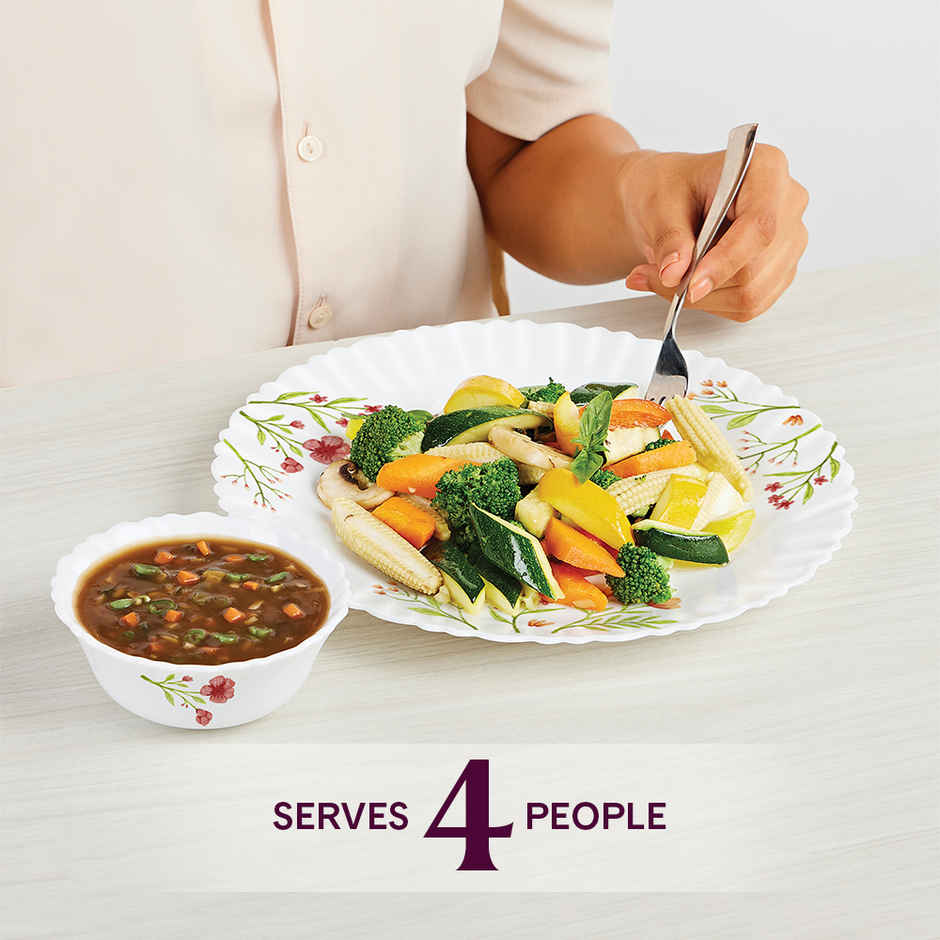 Larah by Borosil Coral Dinner Set | Opalware Crockery for Dining & Gifting | White