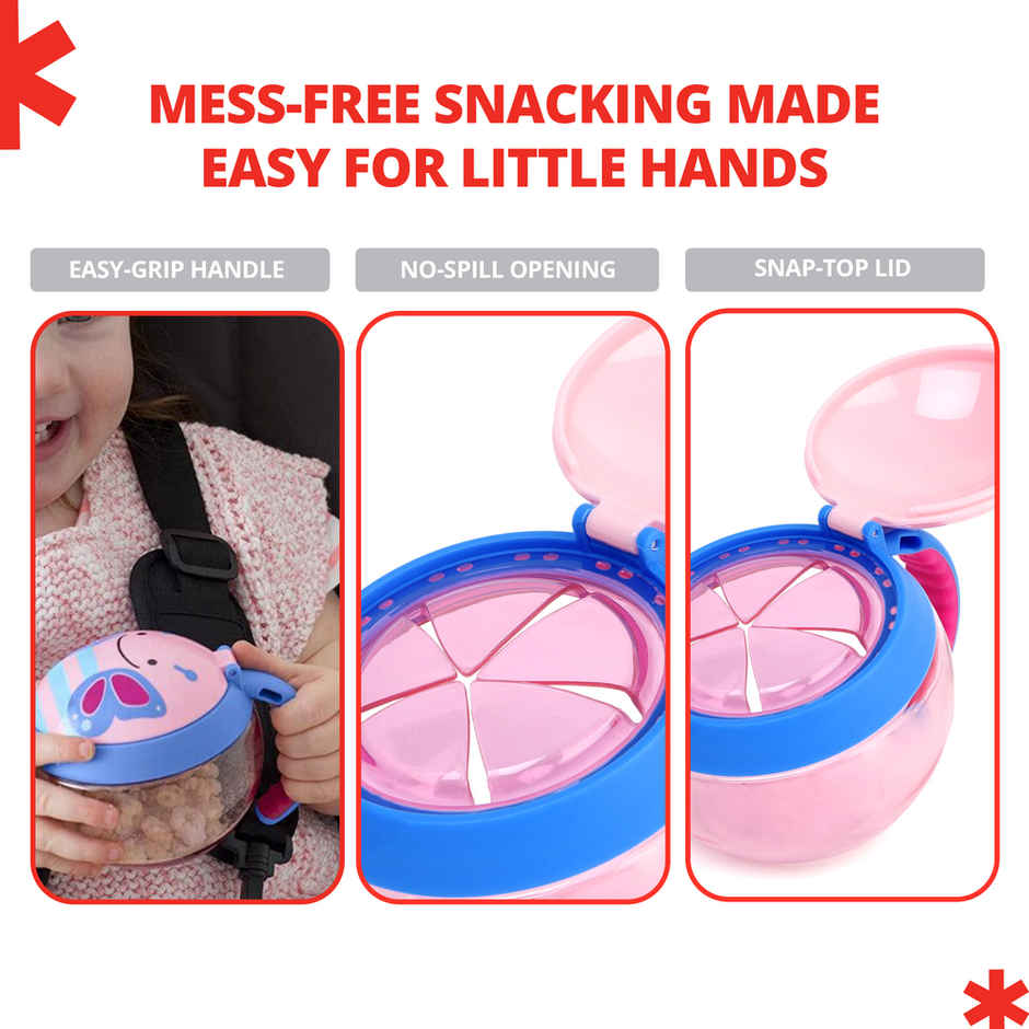 Skip Hop Zoo Snack Cup, Spill-Proof Toddler Snack Container Snap Lid, No-Mess,18- 36 M,Butterfly