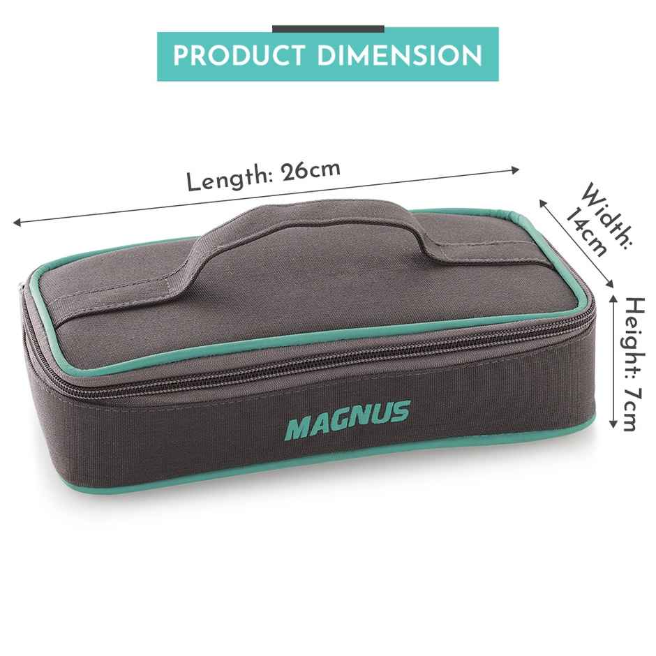 Magnus Glock Solid Glass Lunch Box | Flat Pouch & 2 Square Microwave Safe Containers | 320ml Each