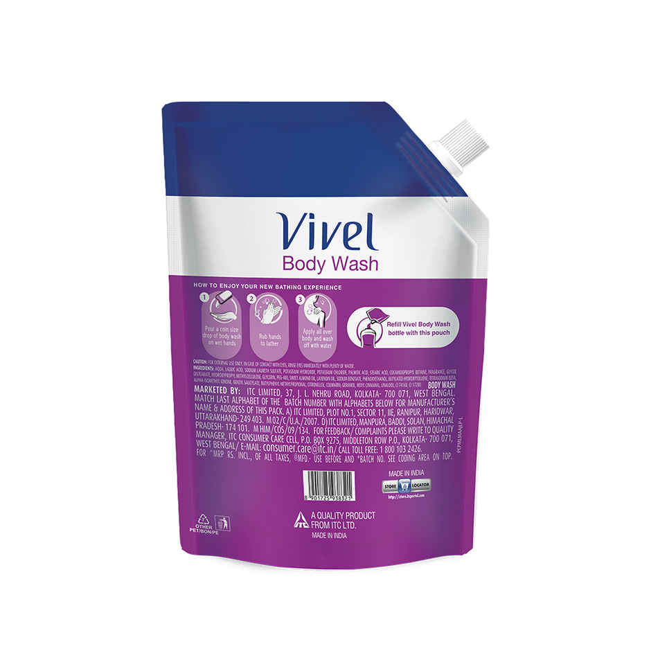 Vivel Body Wash Lavender & Almond Oil Shower Creme Liquid Refill Pouch