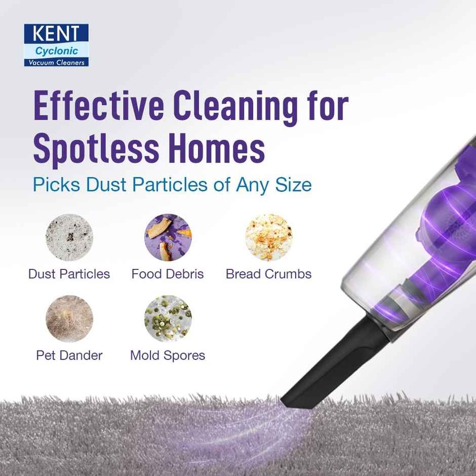Kent Duster Hepa Filter Vacuum Cleaner 600 W|cyclone5 Technology|purple & Black