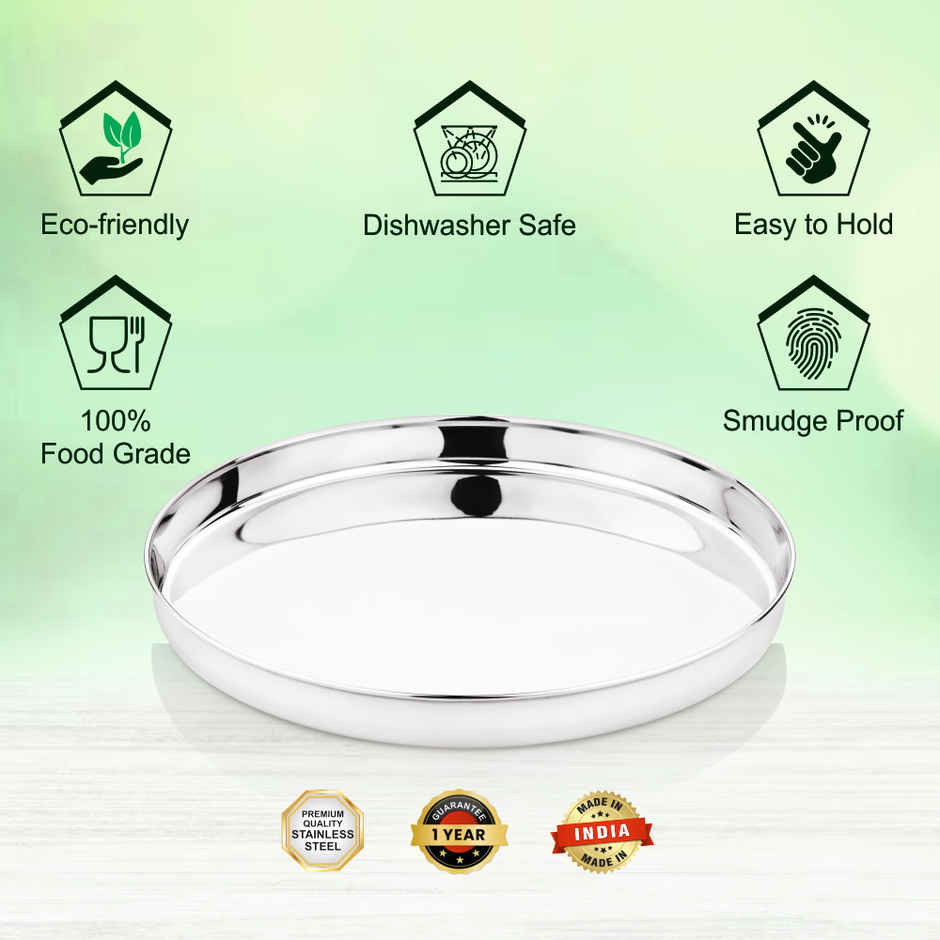 Bhalaria Stainless Steel Heavy Gauge Dinner Plate | Mirror Finish | 30 cm Dia