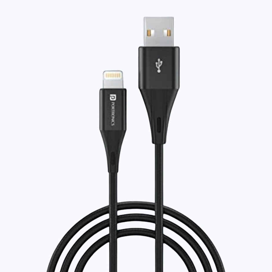 Portronics Konnect X USB to 8 Pin/Lightning Fast Charging Cable with 3A Output,Data Sync,Nylon Braided,Aluminium Alloy Shell,Compatible With iPhone 14,13,12,11,X, 8 Pro/Pro Max Series,iPad - Black