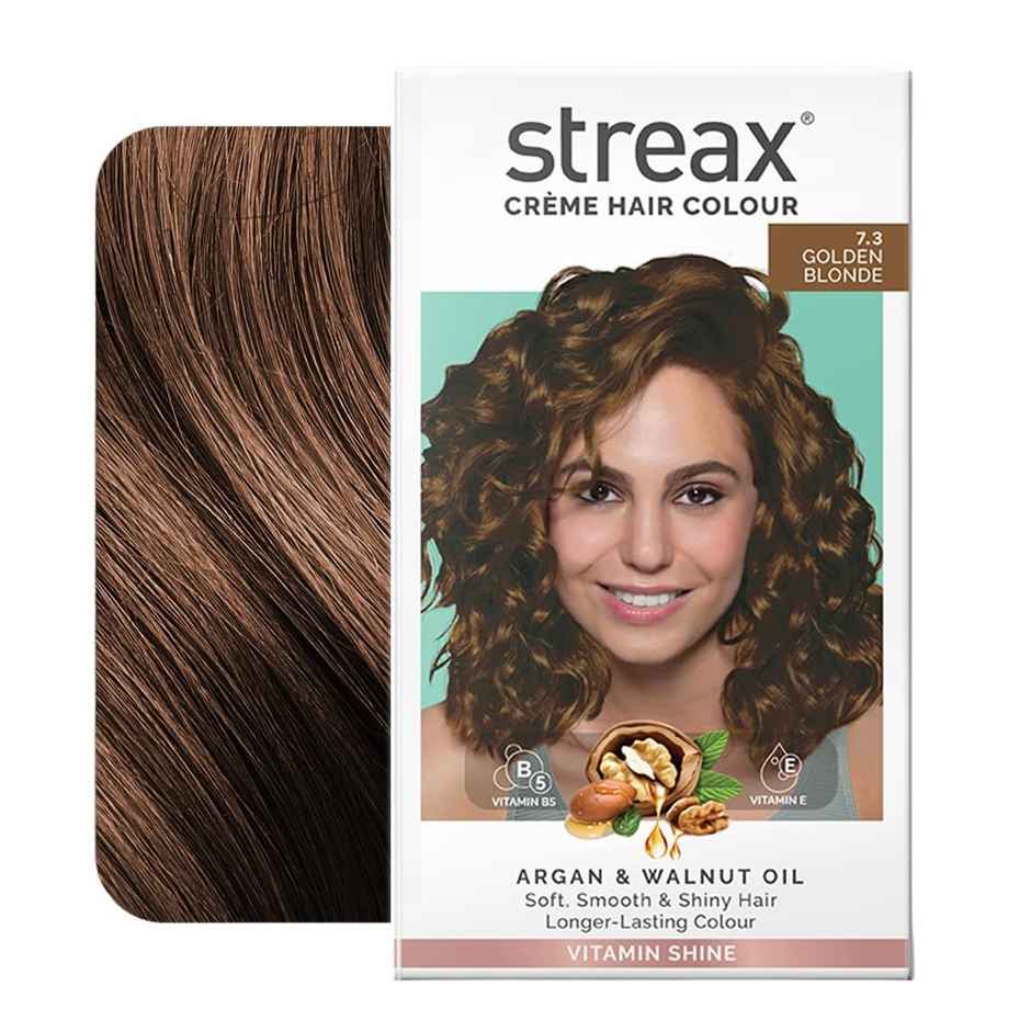 Streax Creme Permanent Hair Colour - 7.3 Golden Blonde Hair Color, 100% Grey coverage, Long Lasting