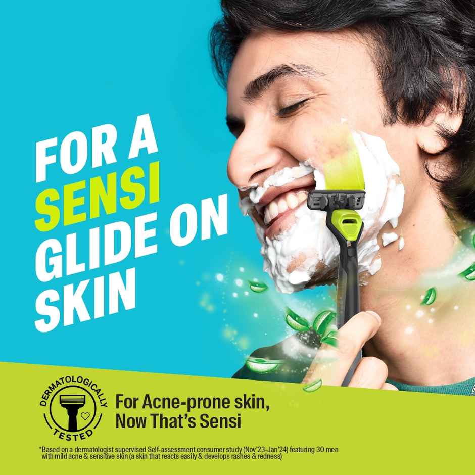 Bombay Shaving Company Sensi Smart 3 Razor | Shaving Razor For Men | Aloe Gel And Argan Oil Lubra Strip (1pc) & Cartridge For Bombay Shaving Company Sensi Smart 3 Razor| Curved Blades Ensure Precise, Safe, And Smooth Shaves (2pc) Combo