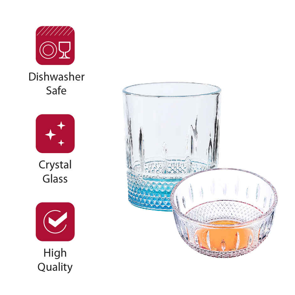 Sanjeev kapoor OSLO COLORED Glass and Bowl PARTY SET | 4 pcs 330 ml + 2 pcs 300 ml