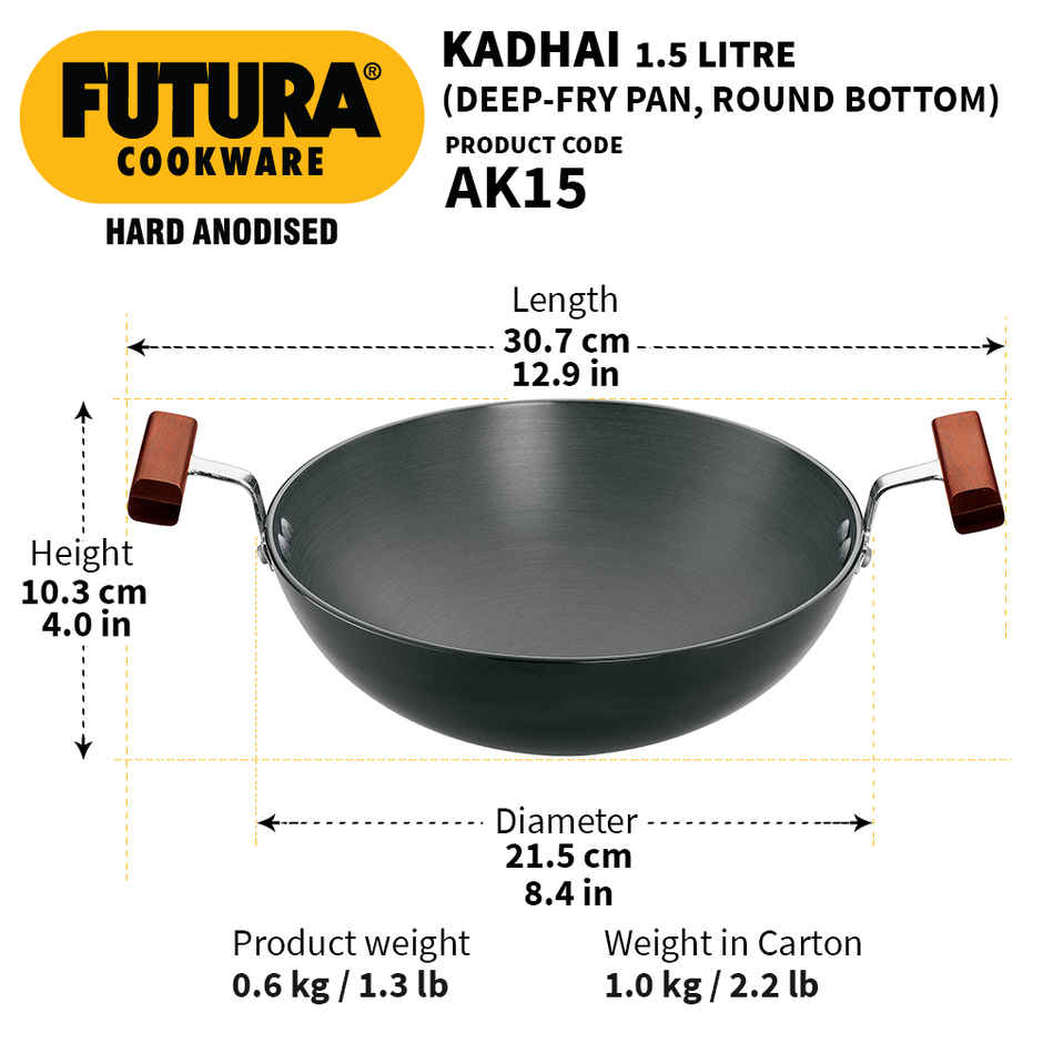 Hawkins Futura Hard Anodised Deep Fry Pan | 1.5 L | Black