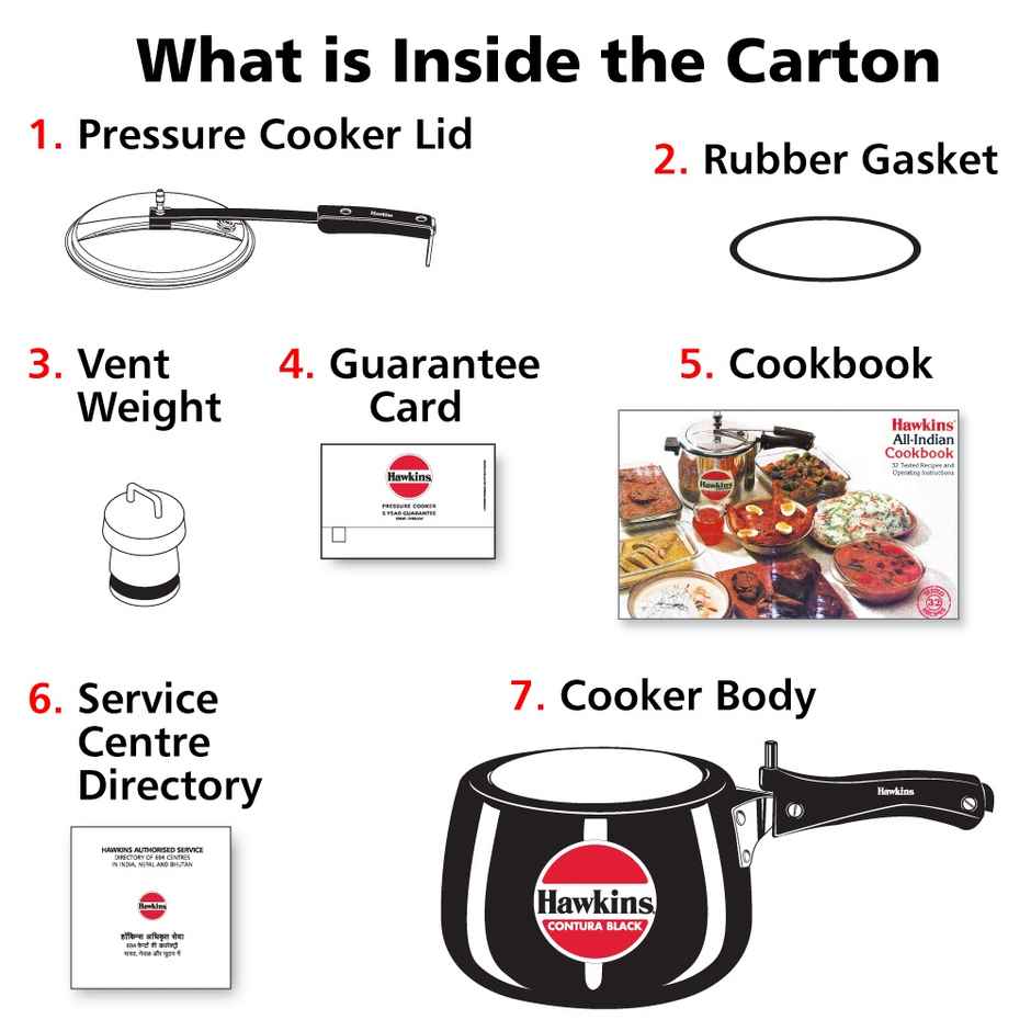 Hawkins 3 Litre Contura Black Pressure Cooker Hard Anodised Inner Lid Cooker Handi Cooker - Black
