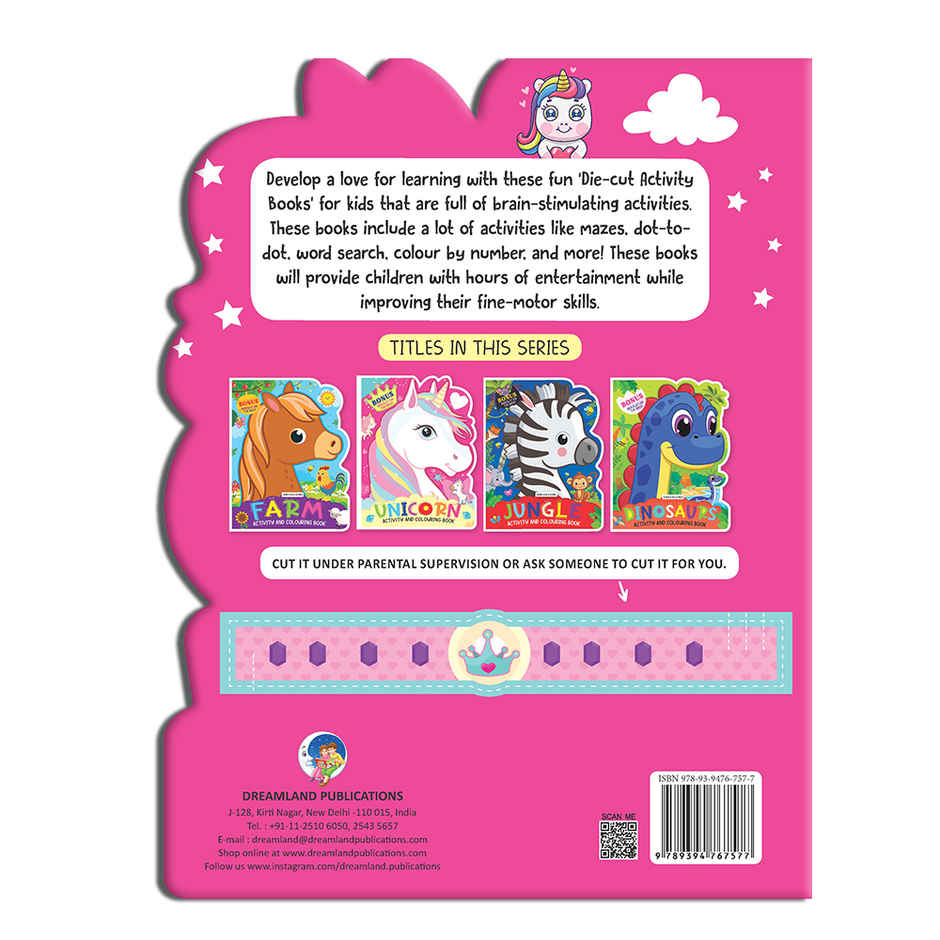 Dreamland Unicorn Activity and Colouring Book Die Cut Shape 48 Pages