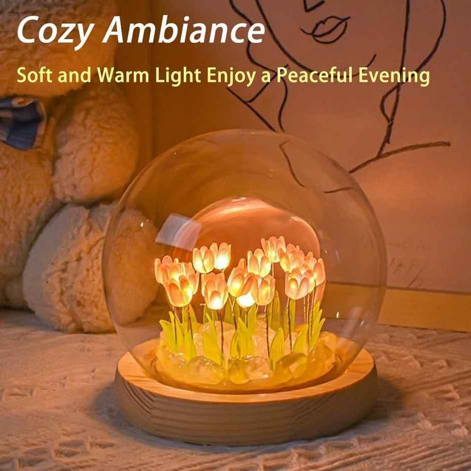 DesiDiya Round Tulip Crystal Ball LED Night Light For Valentine For Girlfriend, Wife, Love One