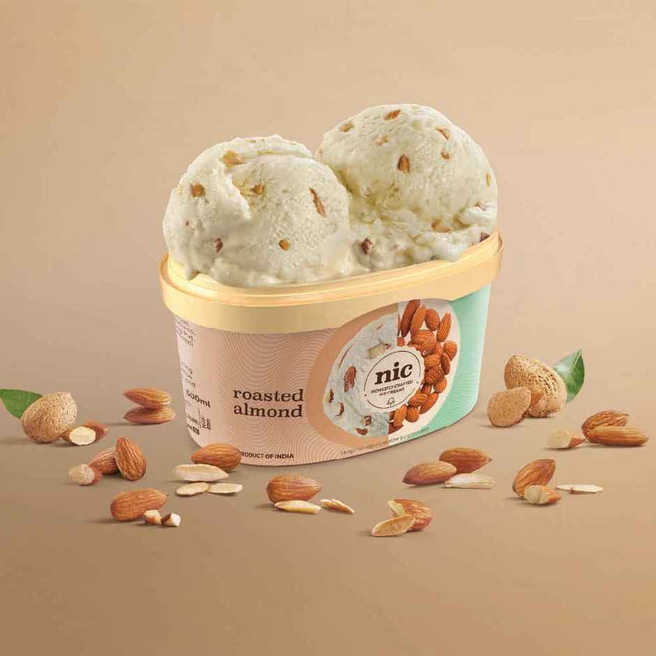 NIC Roasted Almond Ice Cream Tub | Preservative Free | No Artificial Flavors