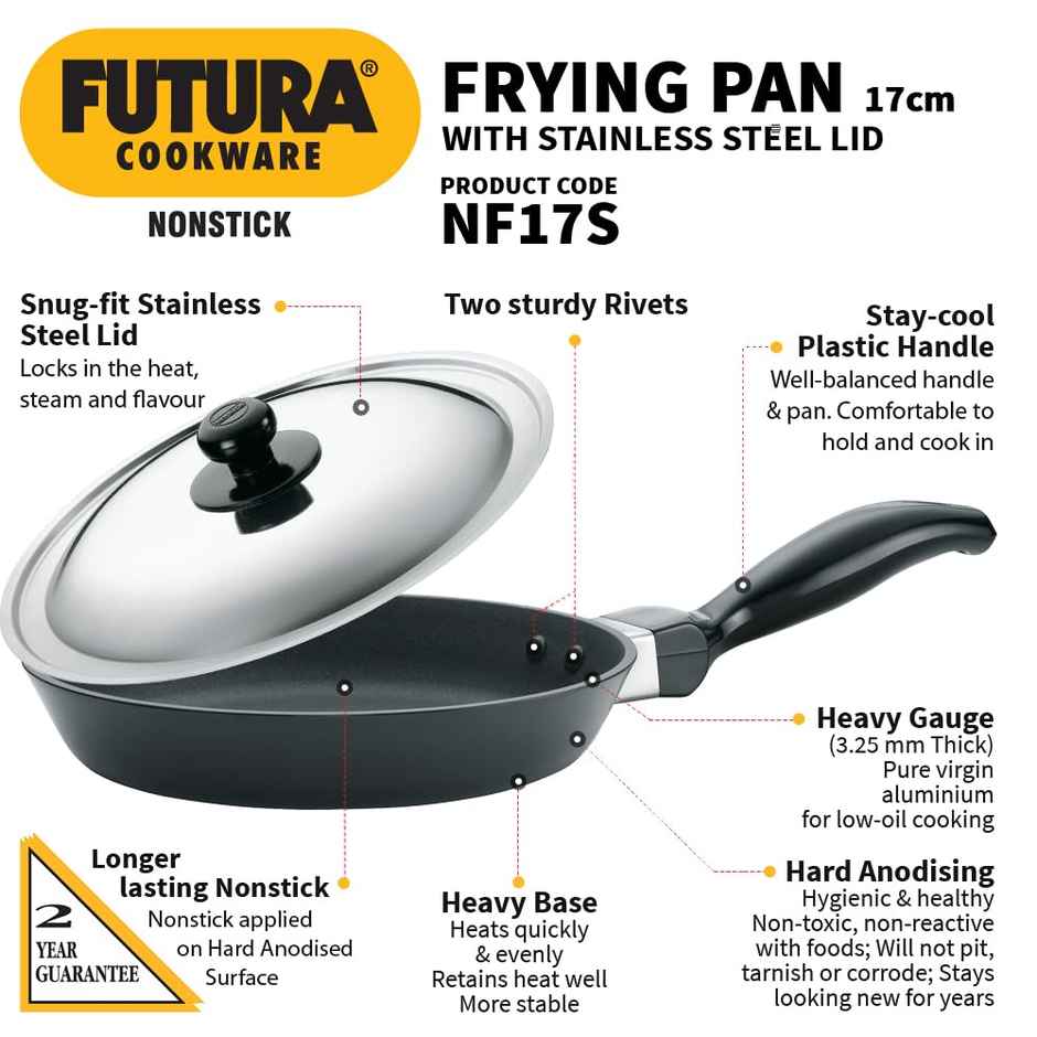 Hawkins Futura 20 Cm Frying Pan, Non Stick Fry Pan With Glass Lid, Small Frying Pan, Black (Nf20G)