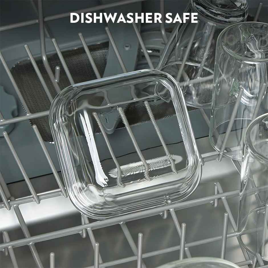 Borosil Klip n Store Lunchbox, 3pc Square Container (320ml Each), Unisex Borosilicate Glass Tiffin