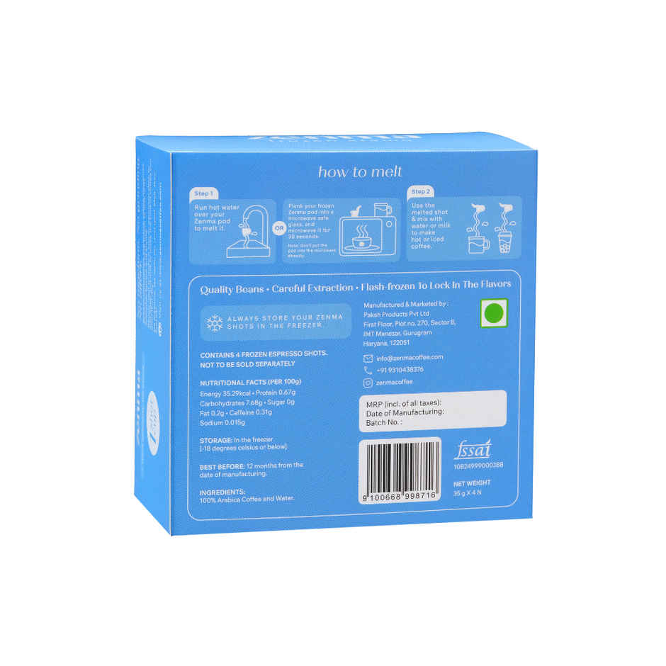 Zenma Frozen Espresso Shots Medium Roast Coffee Pods