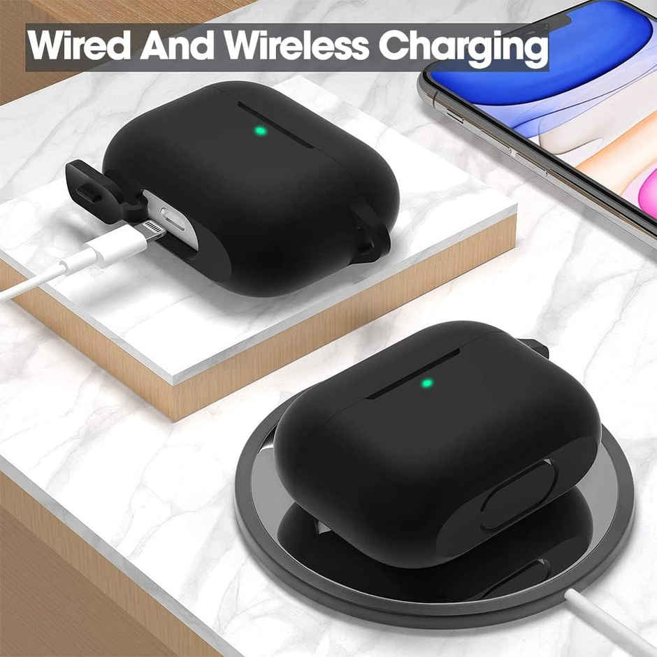 Sounce Silicone Case cover for AirPods Pro 2nd Gen 2022 Shock-Absorbing With Keychain | Black