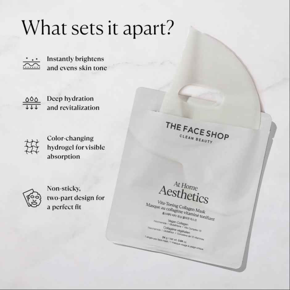 The Face Shop Vita-Toning Collagen Face Mask With Glutathione & Hyaluronic Acid