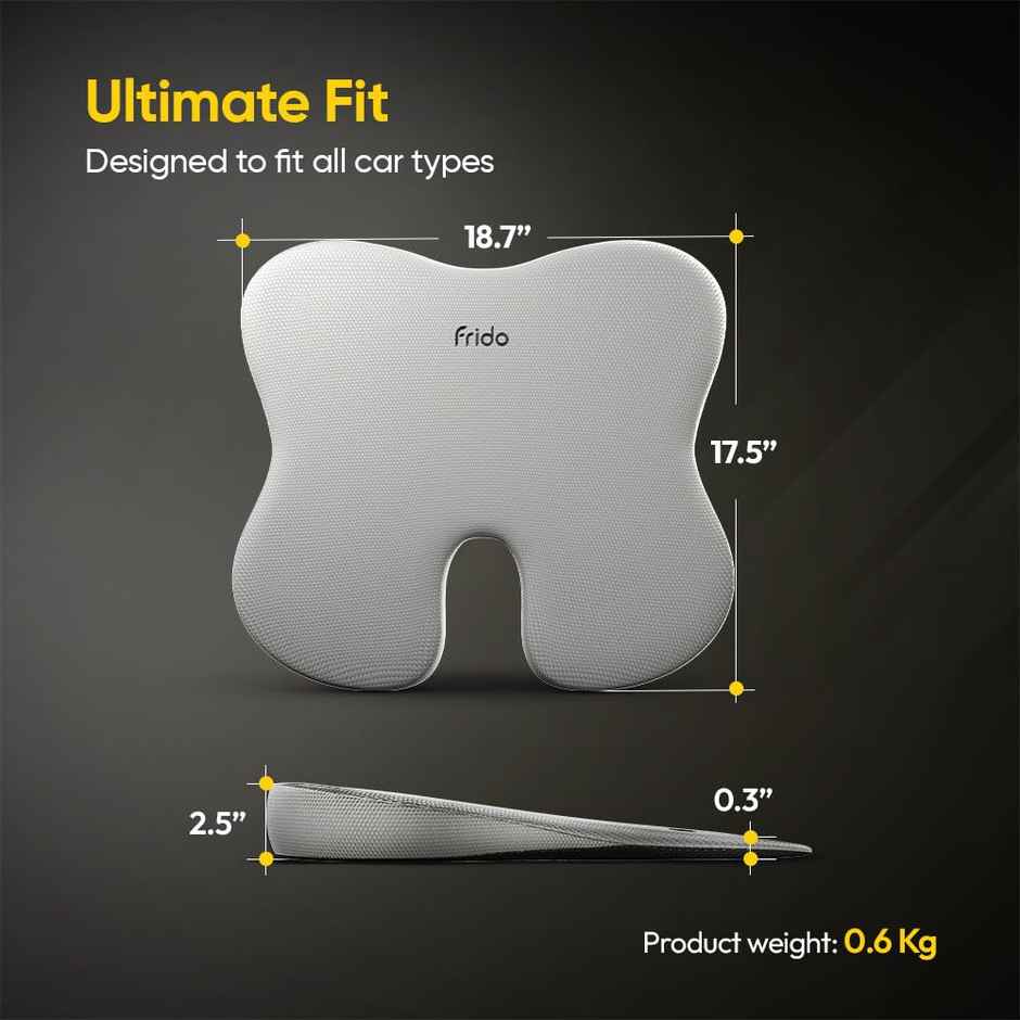 Frido Ultimate Car Wedge Seat Cushion | Memory Foam Cushion Weight <120 kg | Grey