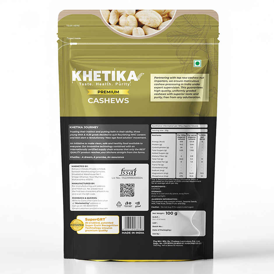 Khetika Premium Cashews | Kaju Whole | Unpolished | Rich in Fiber Combo