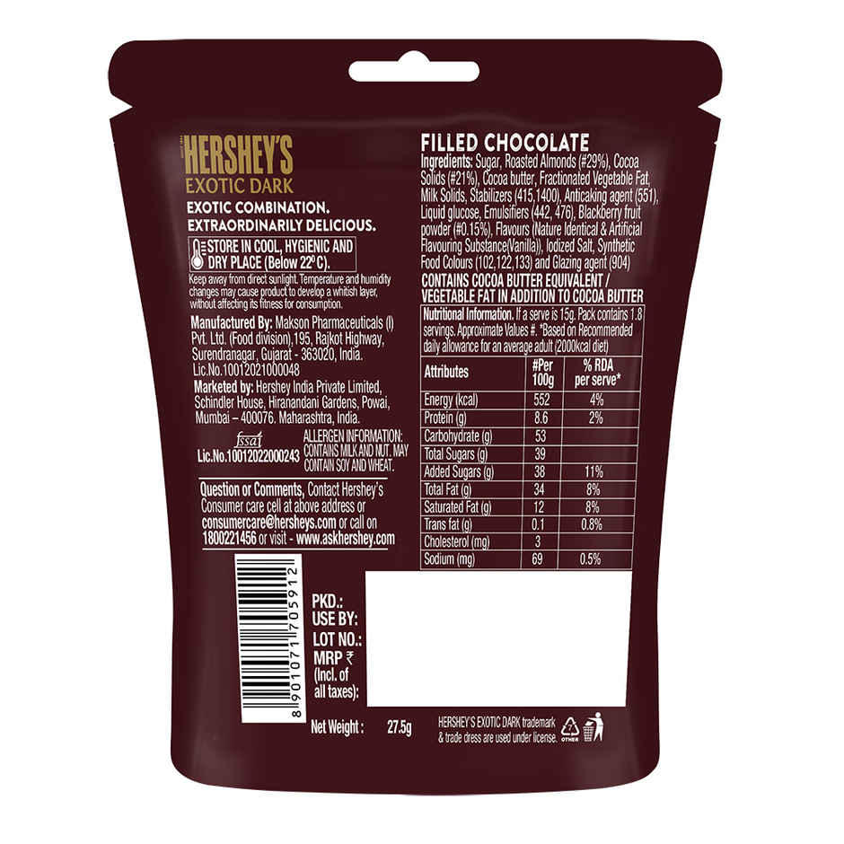 Hershey's Exotic Dark Chocolate Californian Almonds - With Blackberry Crunchy Dark Chocolate Combo