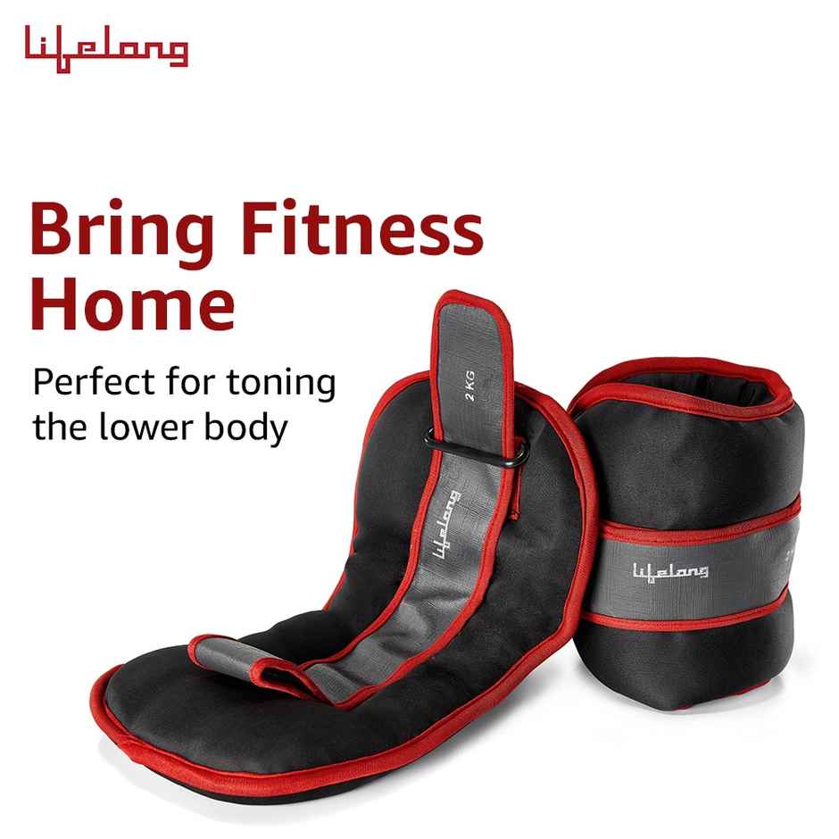 Lifelong Adjustable Ankle Weights for Workout | Black & Red | 2 x 2 kg