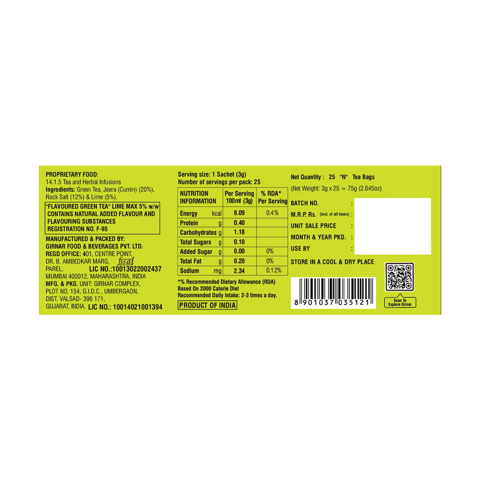Girnar Jeera Lime Green Tea Bags