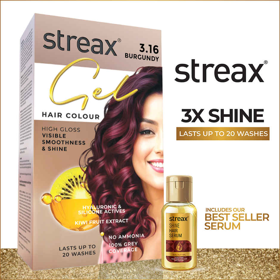 Streax Gel Hair Colour Burgundy 3.16 , 80 ml | 100% grey coverage 