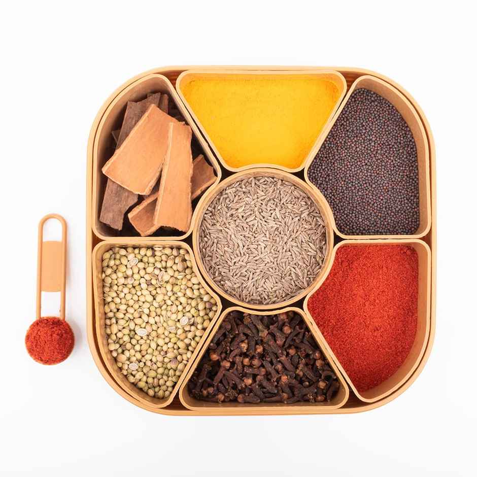 Nayasa Square Plastic Masala Box for Kitchen | Airtight BPA Free Spice Box | Yellow