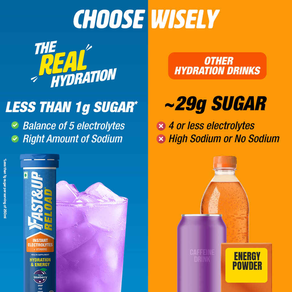 Fast&Up Reload Low Sugar Instant Hydration With 5 Essential Electrolytes | Blue Berry