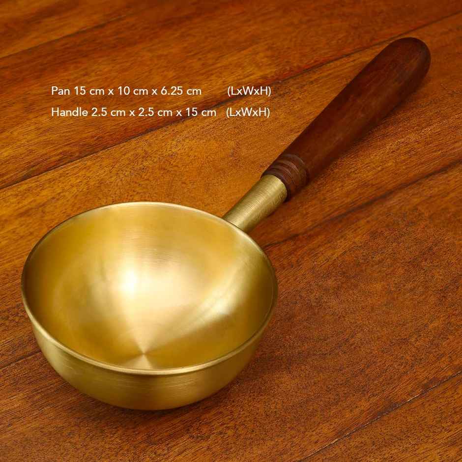 Ellementry Arra Brass Tadka Pan With Wooden Handle