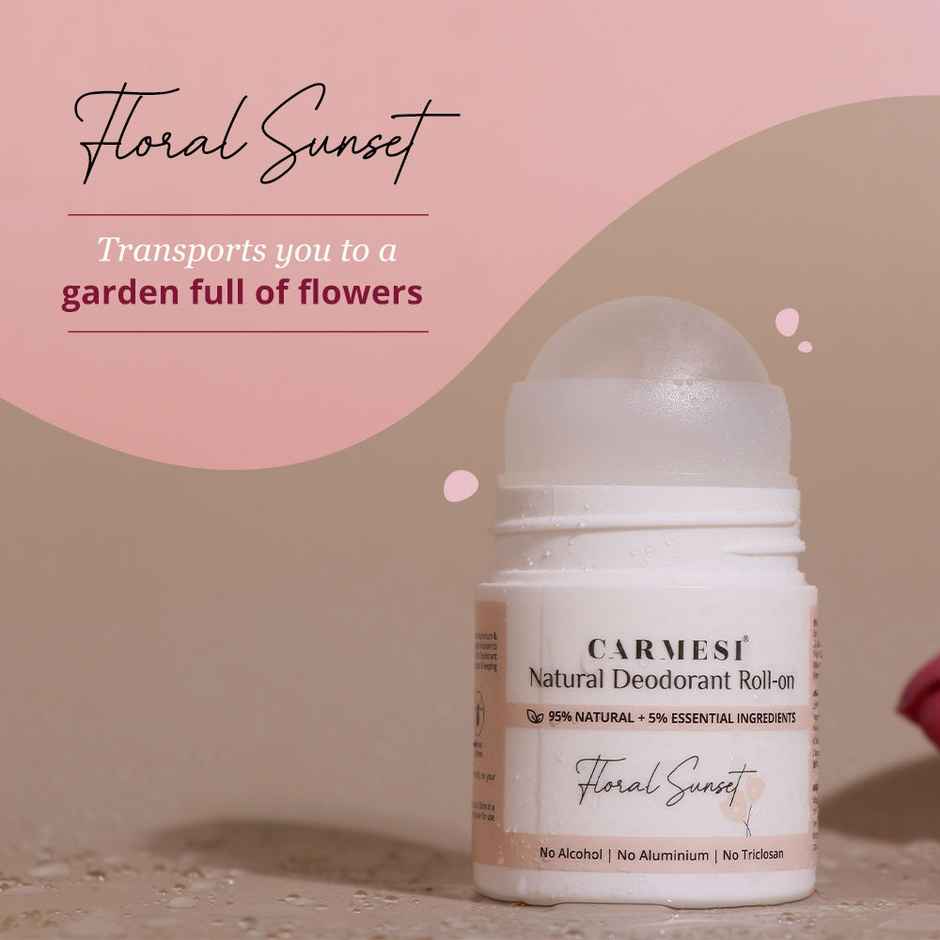Carmesi Natural Deodorant Roll-On For Women Floral Sunset
