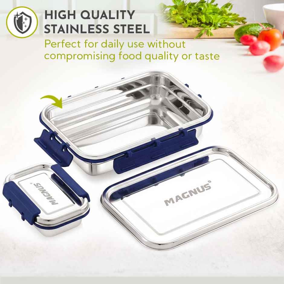 Magnus Dixie Stainless Steel Lunch Box - Airtight & Leak Proof Tiffin - Dark Blue