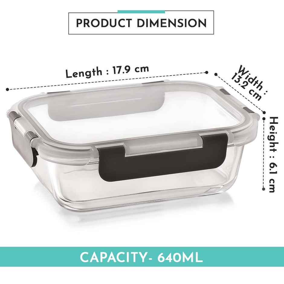 Magnus Glock 640 ml Rectangle Grey Borosilicate Glass Container With Detachable Lock