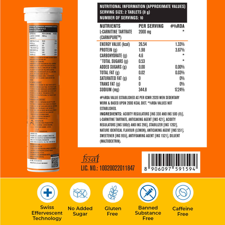 Fast&Up Fat Burner L-Carnitine For Weight Loss - Lemon flavour