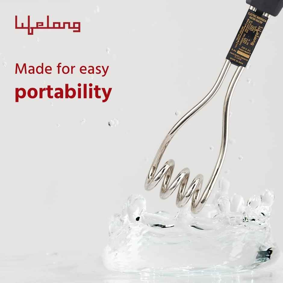 Lifelong LLIMR02 Infinia Plus 1500 W Immersion Rod Water Heater, Shock Proof with Copper Heating Element| Electric Rod - Black