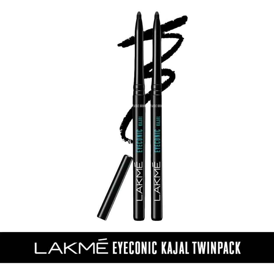 Lakme 9 to 5 Eyeconic Kajal Twin Pack, lasts upto 24hrs, Pack of 2- Deep Black