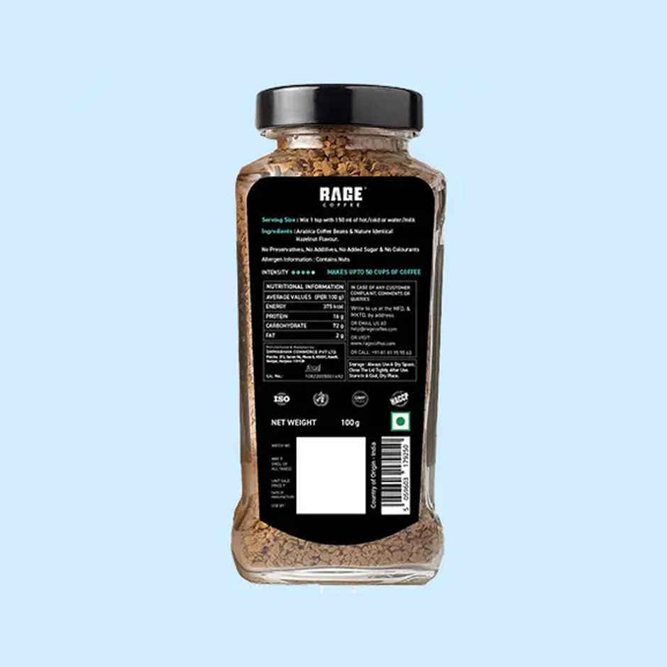 Rage Coffee Irish Hazelnut Flavour Premium Arabica Medium Roast Organic Instant Coffee