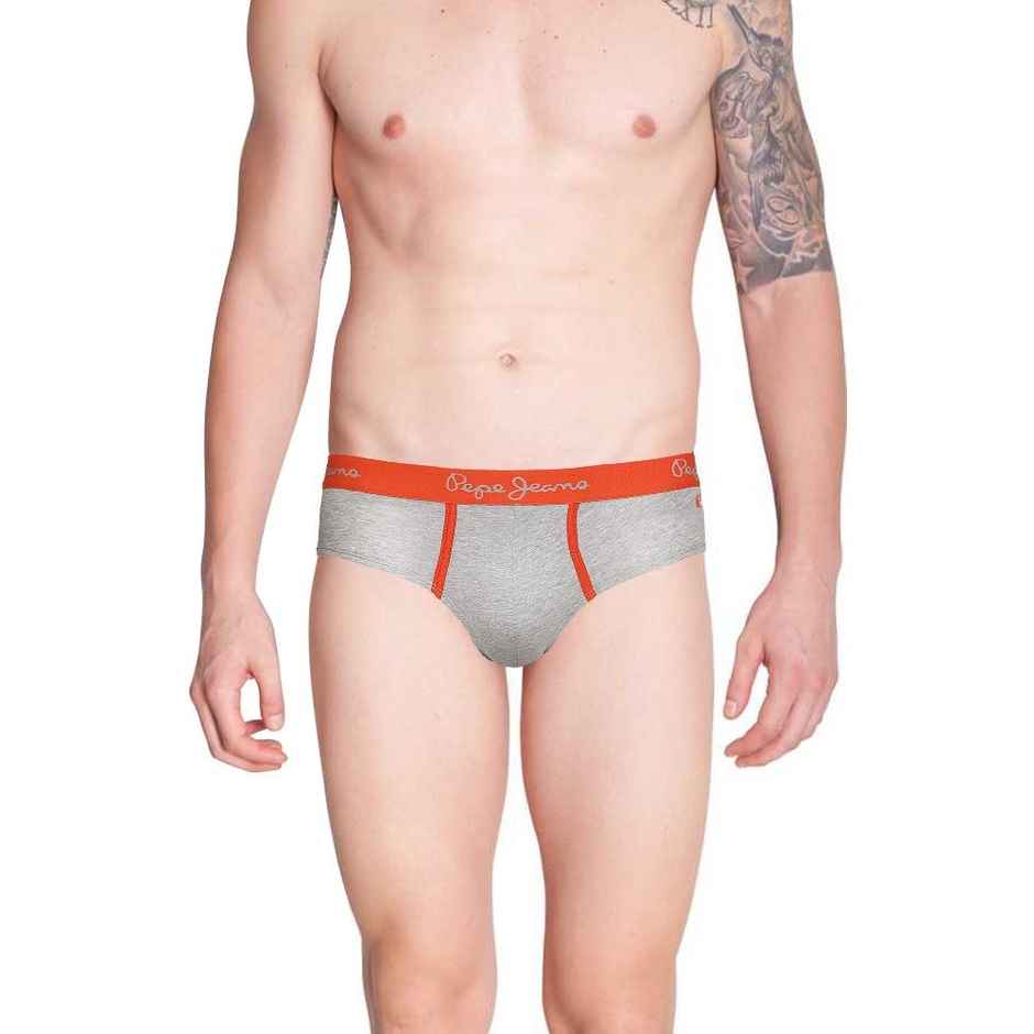Pepe Jeans Men's Solid Grey Melange Brief - M