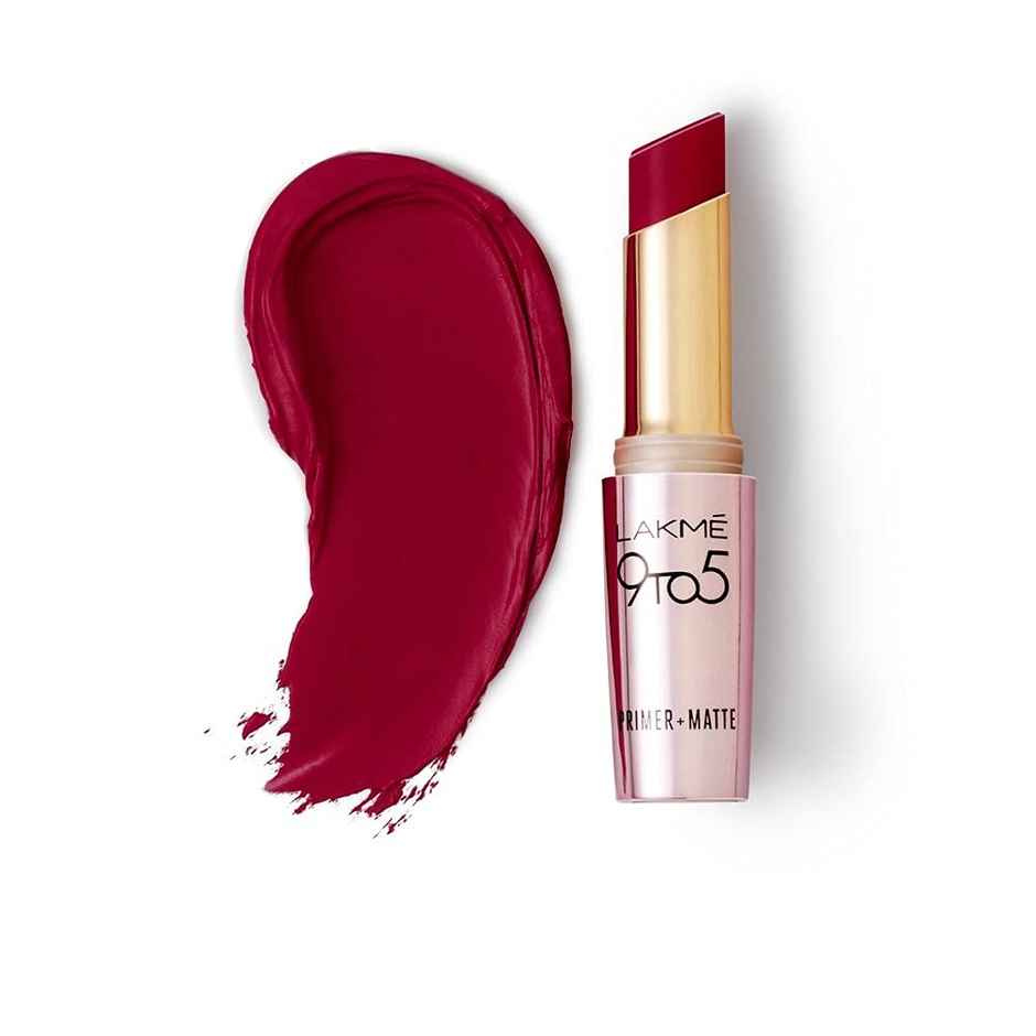 Lakme 9to5 Powerplay Priming Matte Lipstick, Lasts 16hrs, Burgundy Passion
