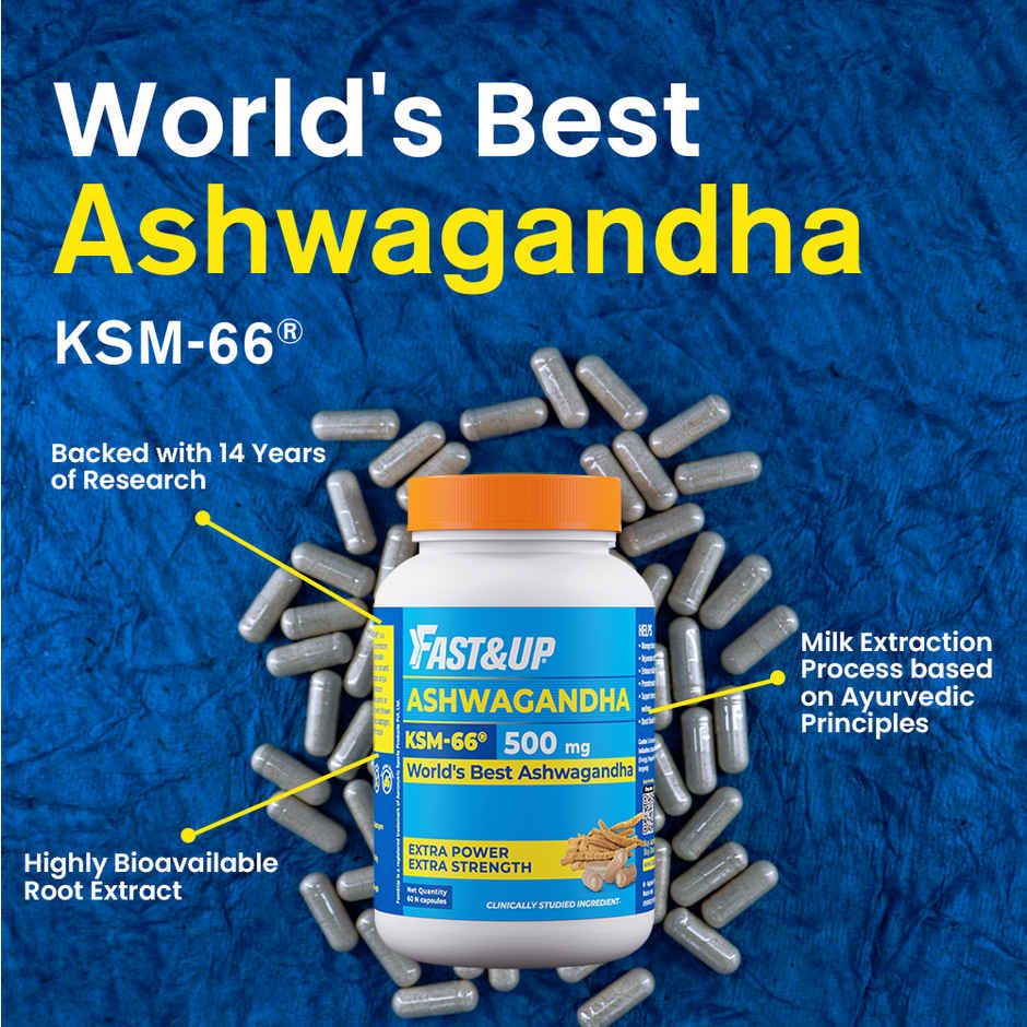 Fast&Up KSM-66 Ashwagandha - Natural Vitality Booster, For Stress & Anxiety - 60 Days Servings