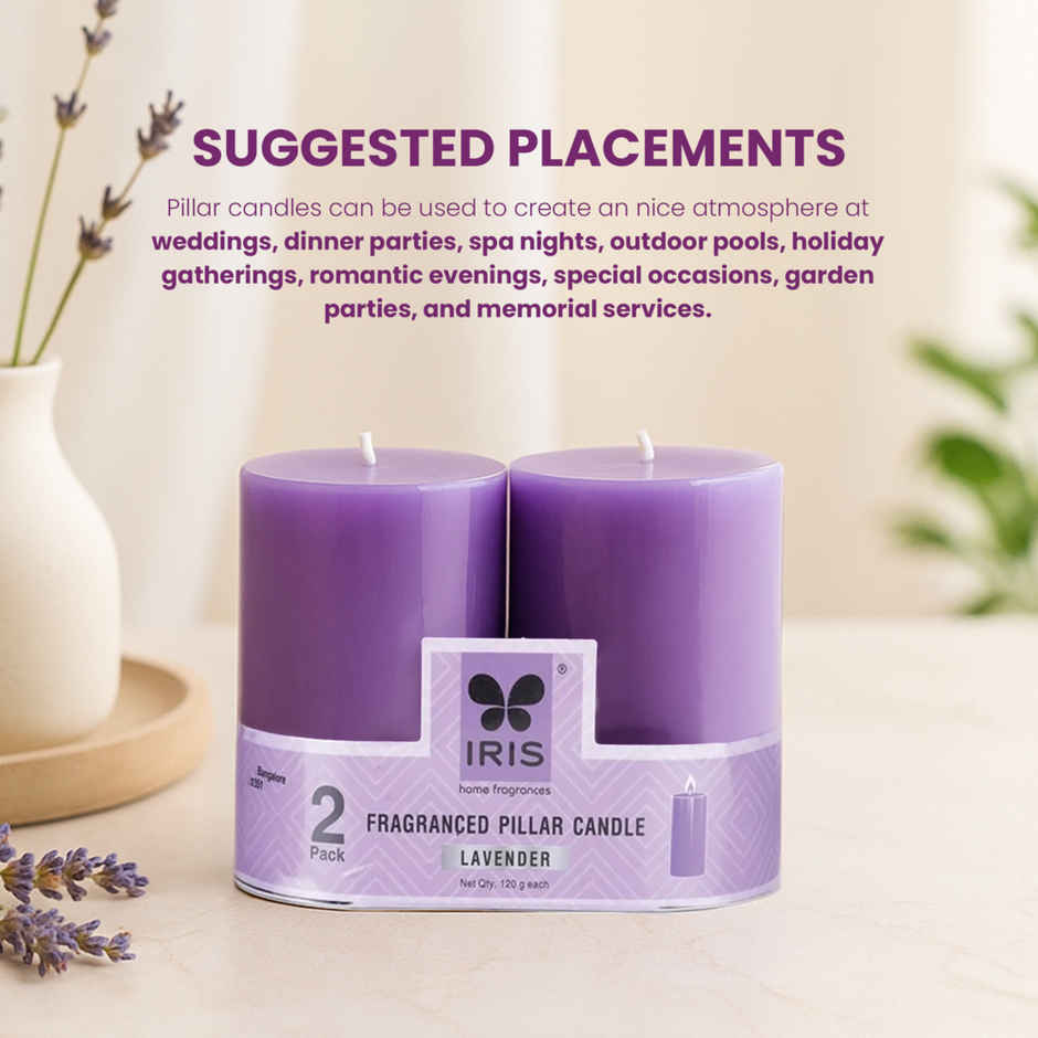 Scented Pillar Candles | Lavender | Pack of 2 | IRIS
