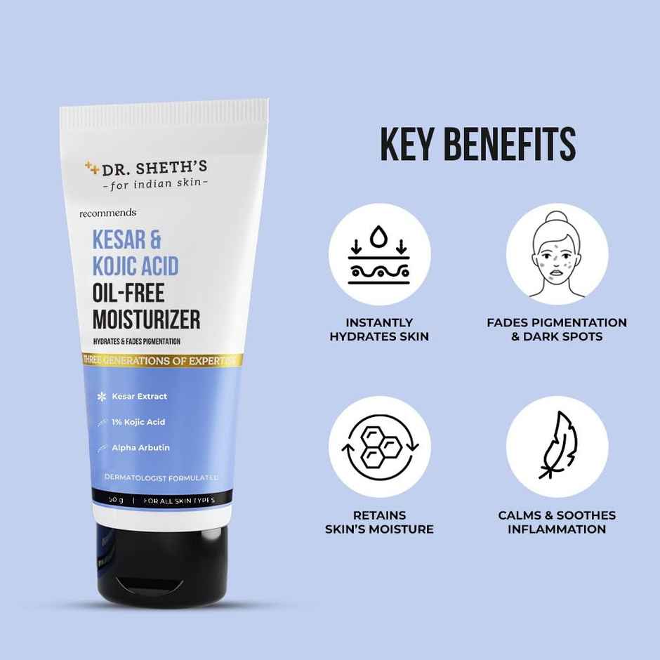 Dr. Sheth's Kesar & Kojic Acid Oil-Free Face Moisturizer for Oily Skin | Reduces Pigmentation