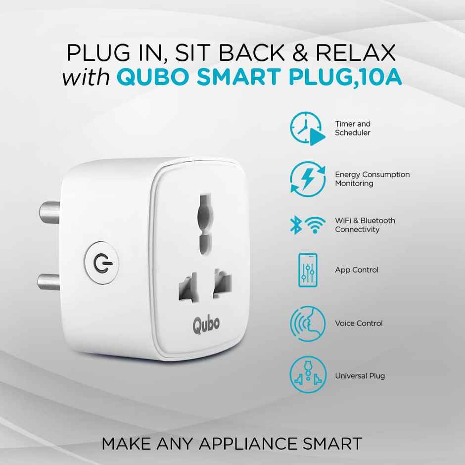 Qubo 10A Wi-Fi + BT Smart Plug |Energy Monitoring & Voice Control from Hero Group