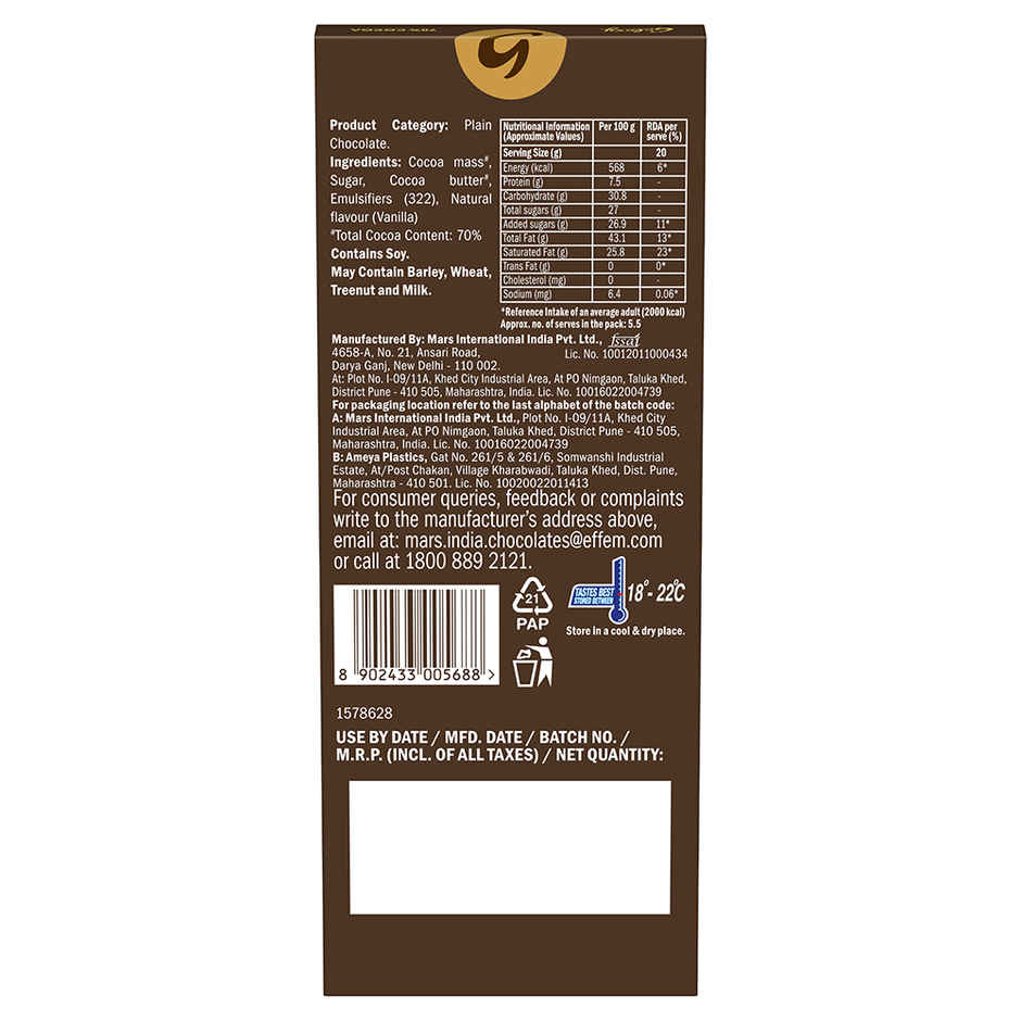 Galaxy Fusions Dark Chocolate Bar With 70% Cocoa