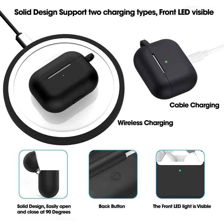 Sounce Premium Silicone Soft Case Cover for AirPods Pro | 5-in-1 Set with Keychain | Black