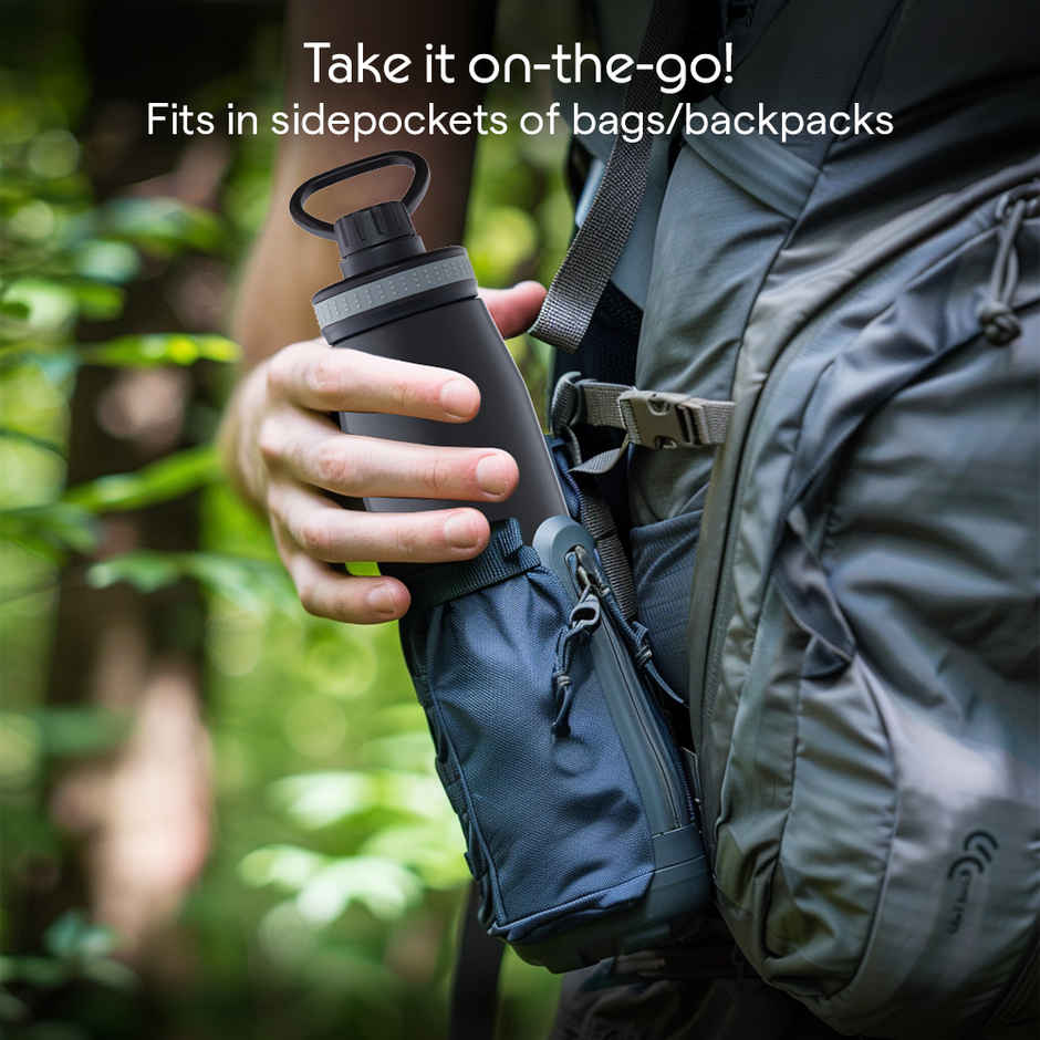 Borosil GoSports Stainless Steel Wate Bottle | 900 ml | Black | Double Wall Vacuum Insulated Flask